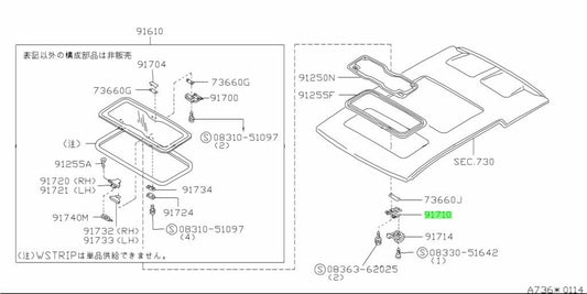 OEM BASE ASSEMBLY, SUNROOF HANDLE Genuine Nissan 200SX 91710-01G021