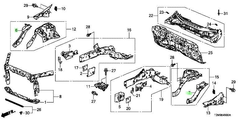 Honda Genuine OEM Accord Front Lower Member 04674-T2A-A00ZZ 04684-T2A-A00ZZ1