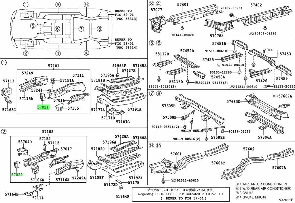 OEM TOYOTA Body Mounting Bracket Sub-Assembly No.1 RH LH 57021-48012 57022-480120