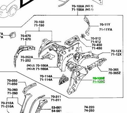 OEM MAZDA REAR PILLAR REINFORCEMENTRH/LH SET FD01-70-120B FD01-71-120B1