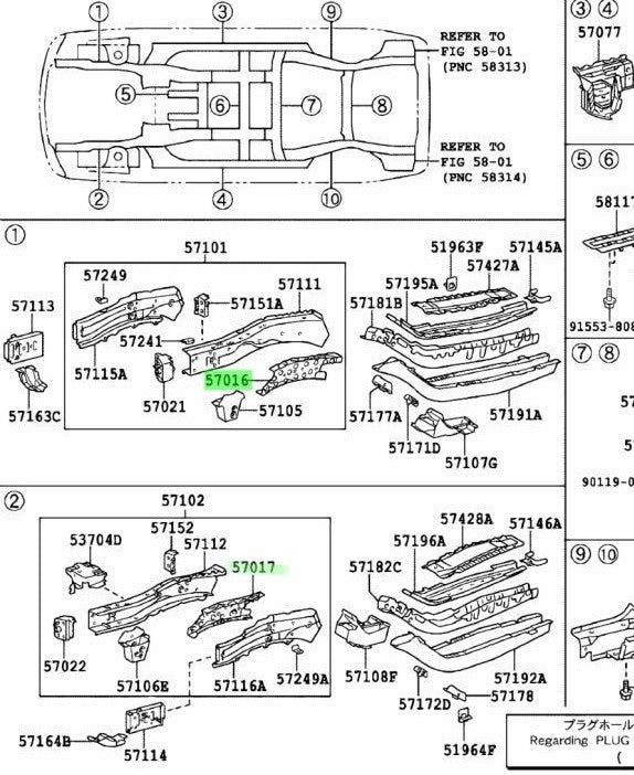 TOYOTA Front Side MemberReinforcement Sub-Assembly RH LH 57016-48020 57017-480201