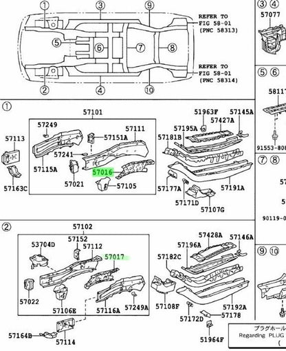 TOYOTA Front Side MemberReinforcement Sub-Assembly RH LH 57016-48020 57017-480201