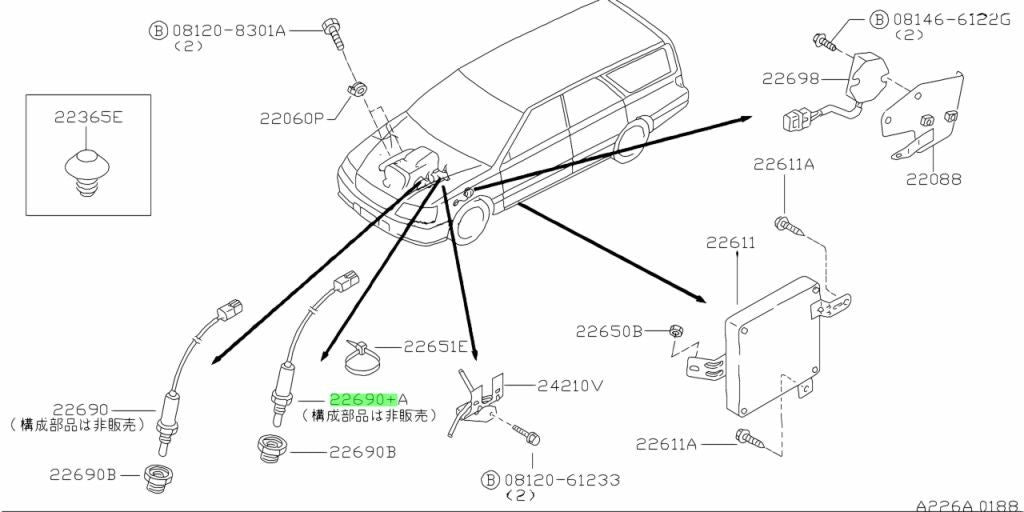 Genuine Nissan Skyline R33 R34 Rear O2 Oxygen Sensor 22690-24U01 OEM1