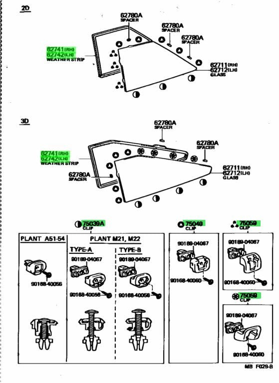 Toyota LEVIN TRUENO AE86 3Door Rear Quarter Glass Clips Spacer Strip Set1
