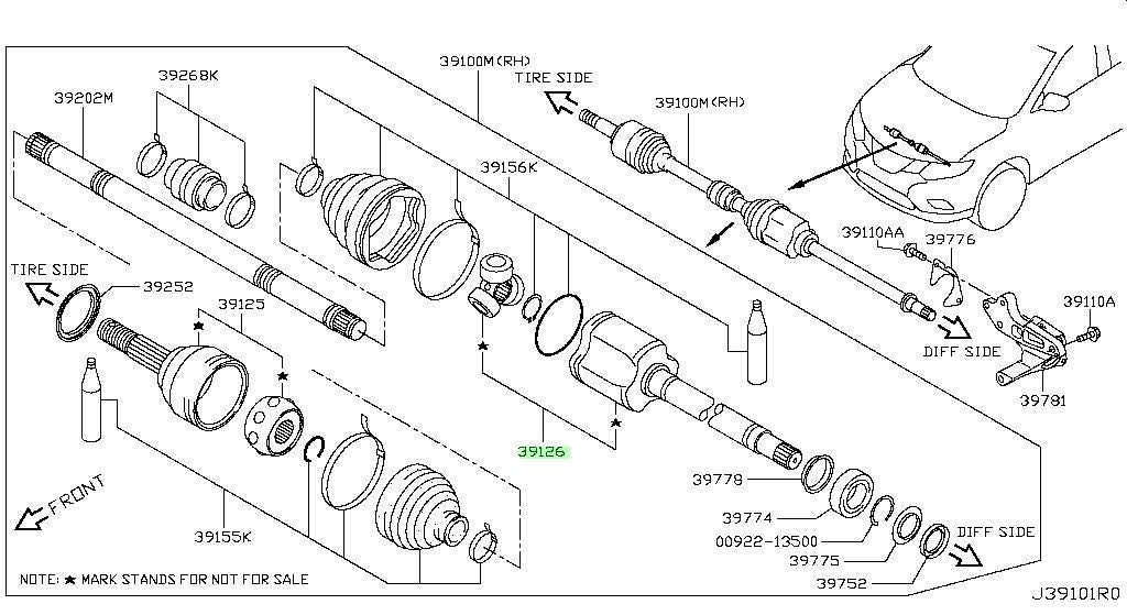 New Genuine Nissan Front Inner CV Joint Assembly 39771-4BB0B OEM1