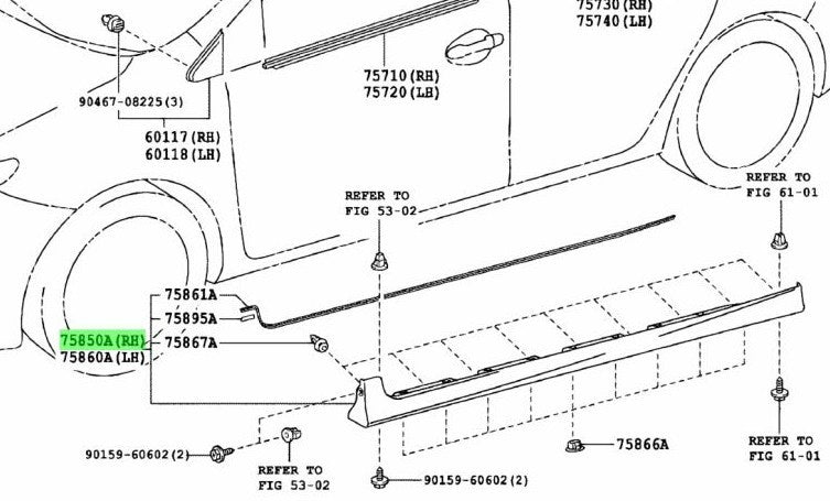 Genuine Toyota RH Body Rocker Panel Moulding 75850-12060-A1 7585012060A1 OEM1
