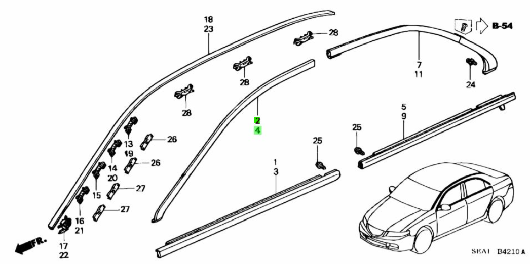 OEM Front MOLDING DOOR SASH R&L SET Honda Accord ABA-CL8 72465/72425-SEA-003