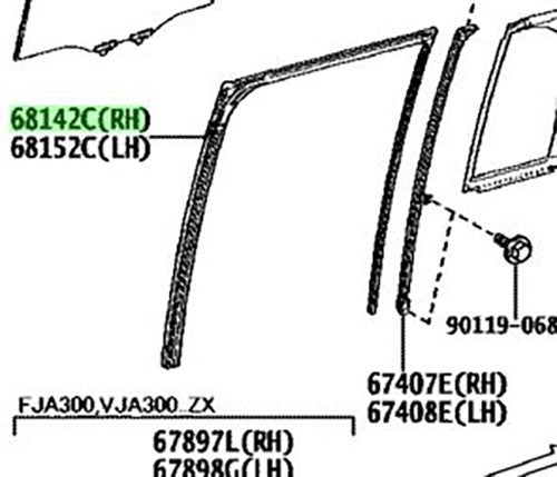 New Genuine Toyota Rear Door Glass Run Channel RH 68142-60080 OEM2