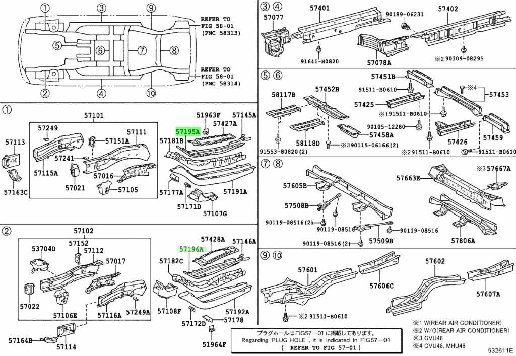 OEM TOYOTA Front Side Member Front Reinforcement RH LH 57195-48020 57196-480200
