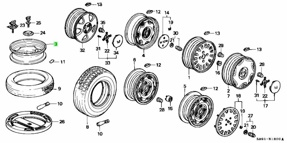 OEM Honda Civic EG 14x4T Spare Wheel Genuine 42700-SR3-J410