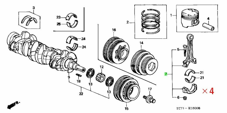 OEM Honda Acura Integra GS-R B18C Connecting Rod Set 4pcs 13210-P72-000 Genuine0