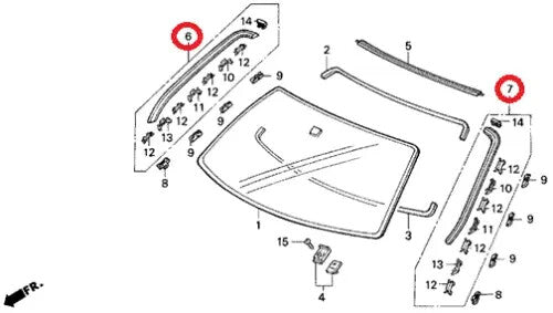 Honda Genuine Civic del Sol Molding Assembly RH+LH Front Windshield Side 1993-97