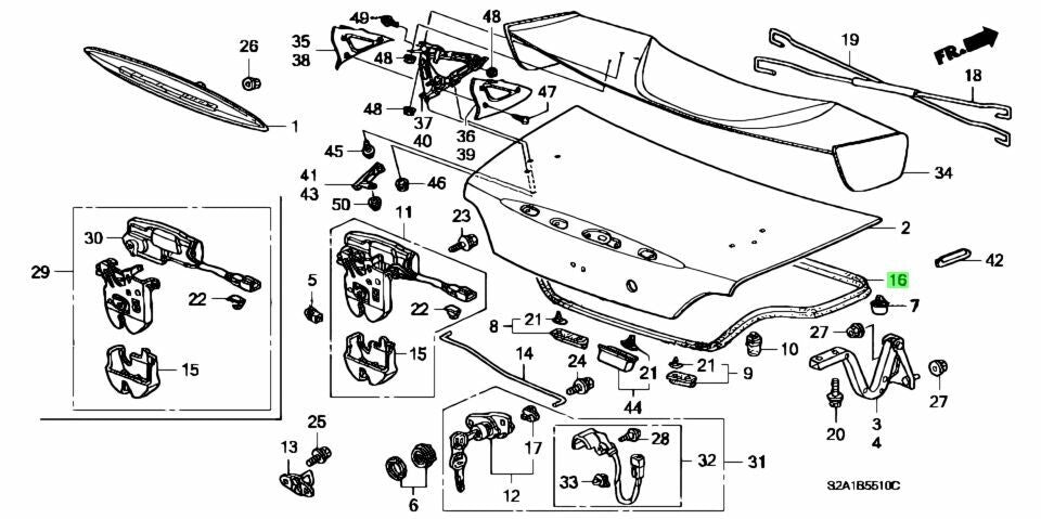 OEM 2008-2009 Honda S2000 74865-S2A-A00 Weatherstrip Trunk Lid
