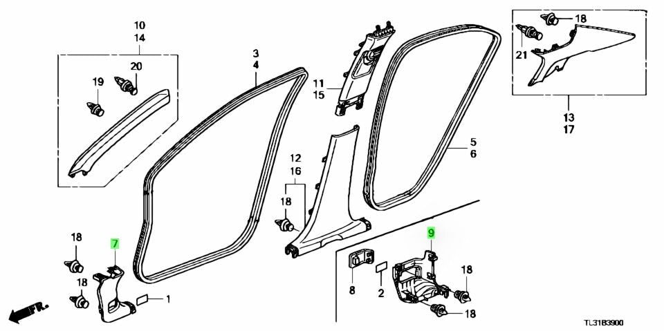 OEM Honda LINING, R. COWL SIDE *NH556L R&L SET Accord Tourer DBA-CW2