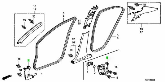 OEM Honda LINING, R. COWL SIDE *NH556L R&L SET Accord Tourer DBA-CW2