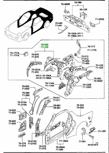 OEM MAZDA WHEEL HOUSE PANEL RH/LH SET RX-7 FD3S FD01-70-150D FD01-71-150E0