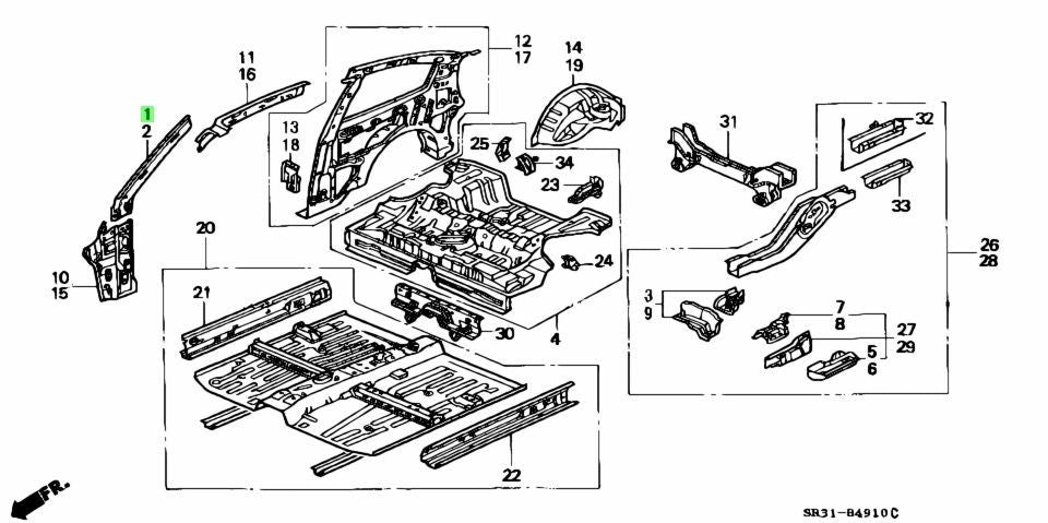 OEM Honda Civic EG 3 Door 1992-1995 04637-SR3-300ZZ RH Front Inner Upper Pillar1