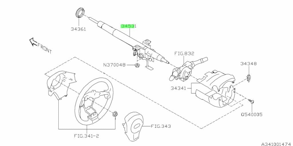 Genuine Subaru Steering Column Assembly OEM 34500SG0200