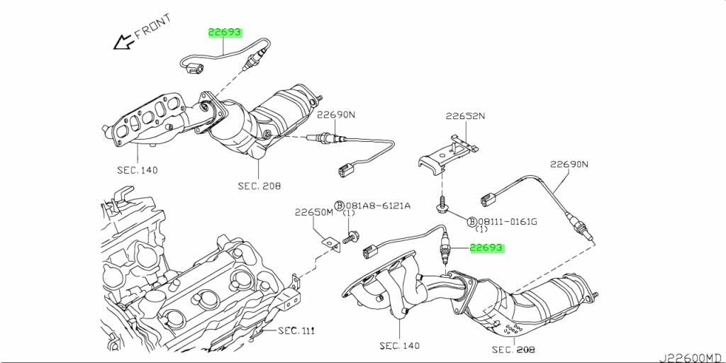 Genuine Nissan 350Z Upstream Air Fuel Ratio O2 Sensor 22693-ZE00A Set of 21