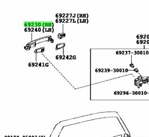 TOYOTA LEXUS RX270/350/450H Rear Door OutsideHandle RH Garnet Red 69210-76010-D11