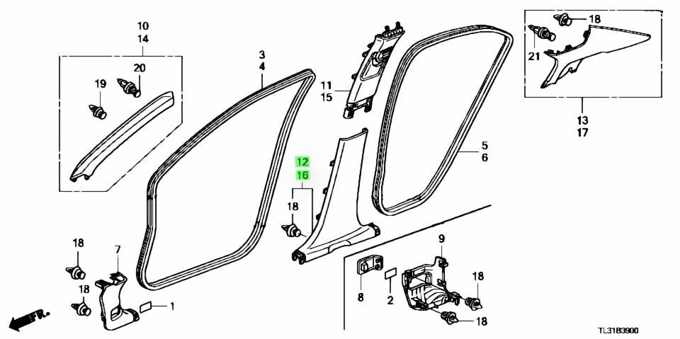 OEM Honda GARNISH ASSY., R. CENTER PILLAR LOWER *NH556L* R&L SET Accord DBA-CU2