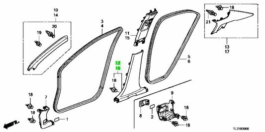 OEM Honda GARNISH ASSY., R. CENTER PILLAR LOWER *NH556L* R&L SET Accord DBA-CU2