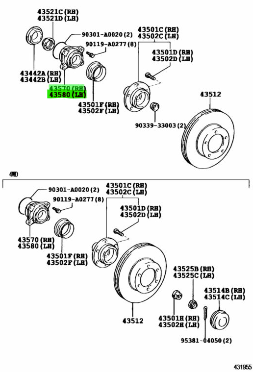 OEM Genuine Toyota Front Wheel Bearing LH＆RH SET of 2 Sequoia Tundra 43570-0C010