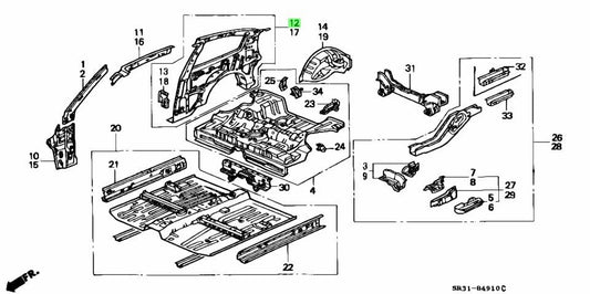 OEM Honda Civic EG 3 Door 1992-1995 RH Rear Inner Panel 64300-SR3-300ZZ Genuine0