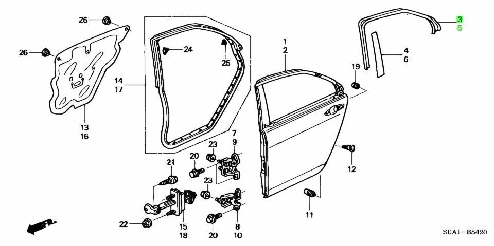 OEM TAPE SET RR. DOOR SASH UPPER NH70 R&L SET Honda Accord 67824/67864-SEA-003ZA1