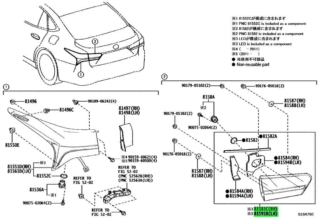 Genuine Lexus LS500h Rear Lamp Lens and Body RH LH Set 81581-50350 81591-503501