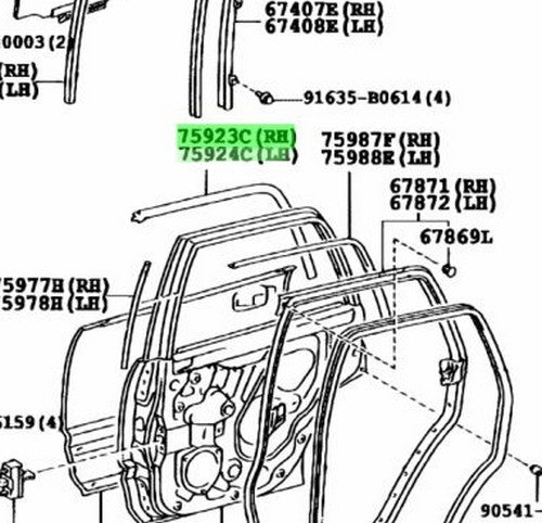 Genuine Toyota 4Runner Black Out Tape No.2 RH LH Set 75923-35010 75924-350101