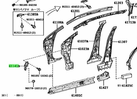 Genuine TOYOTA LEXUS RX270/350/450H FrontBody Pillar Upper Gusset RH 61141-480401