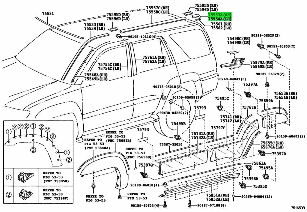 Genuine Toyota Roof Drip Side Molding Rear RH LH 75553-35010 75554-350101