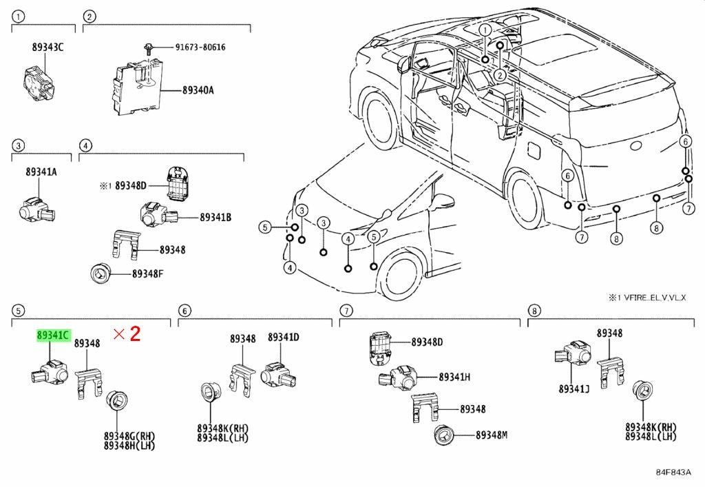 Genuine Toyota Alphard AGH30 Parking Sensor Black 202 x2 OEM 89341-58070-C02