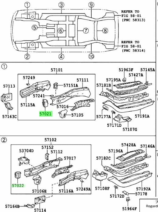 OEM TOYOTA Body Mounting Bracket Sub-Assembly No.1 RH LH 57021-48012 57022-480121