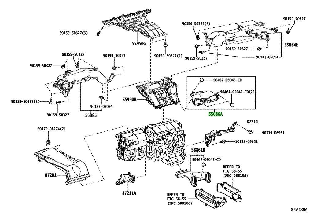 Genuine TOYOTA Lexus Heater To Register Center Duct Assy 55086-V2010 55086V20100