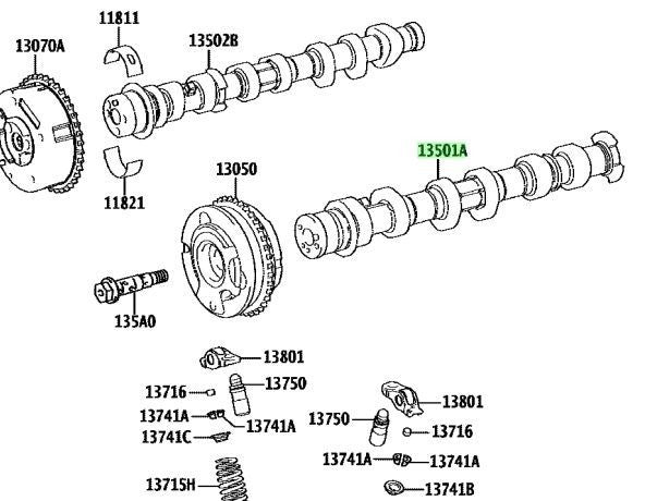 OEM Genuine Toyota Intake Camshaft Sub Assy 13501-15080 Engine Valve Timing Part