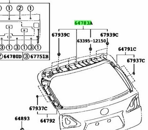 LEXUS RX270/350/450H Back Window Upper Trim Panel Power Door Gray 64783-48080-B01