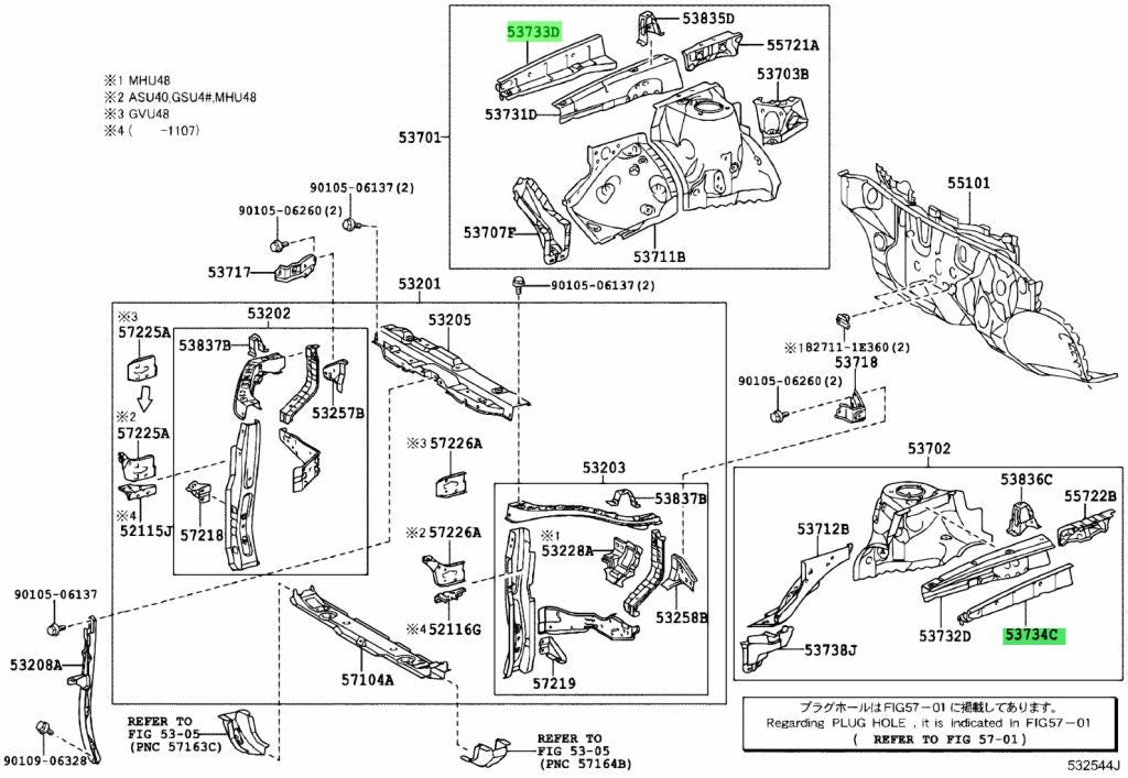 OEM Genuine TOYOTA Lexus RX270/350/450H Front Apron to Cowl SideMember Set RH LH1