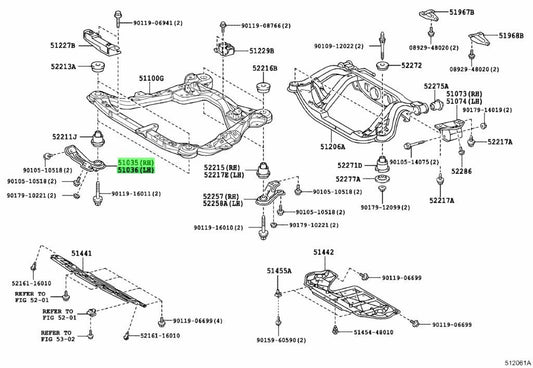 Genuine TOYOTA Frame Side Rail Plate Sub-Assembly RH/LH 51035-48021 51036-480211