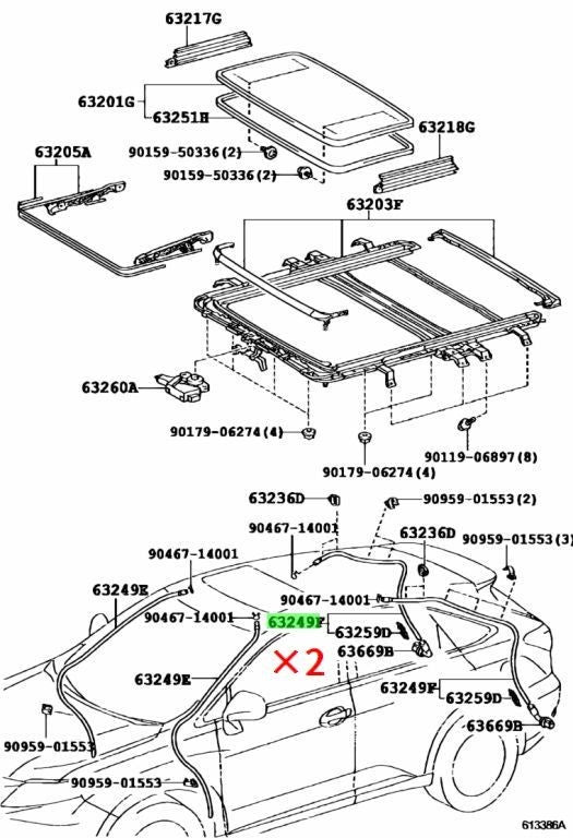 OEM TOYOTA LEXUS RX270/350/450H MoonRoof Sliding Roof DrainHose 2PCS 63257-480200