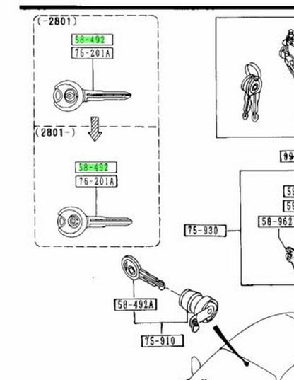 OEM MAZDA PRIMARY KEY RX-7 FD3S H380-58-492A1