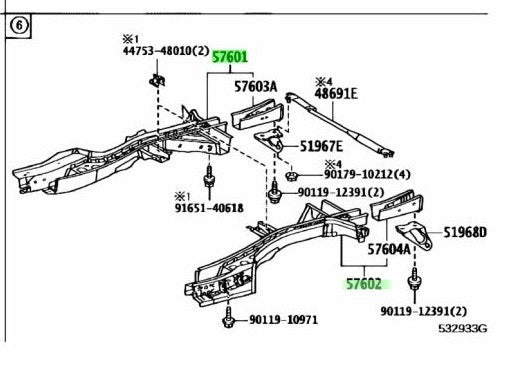 OEM LEXUS RX270/350/450H Rear FloorSideMember Assy RH LH 57601-48090 57602-480901
