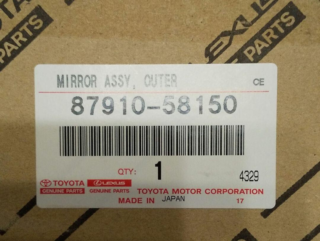 OEM TOYOTA 8791058150 MIRROR ASSY, OUTER REAR VIEW, RH 87910-58150