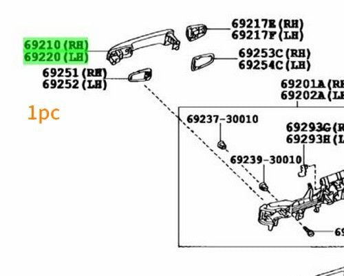 Toyota Prado Front Door Handle Silver Metallic 1F7 69210-60150-B0 OEM1