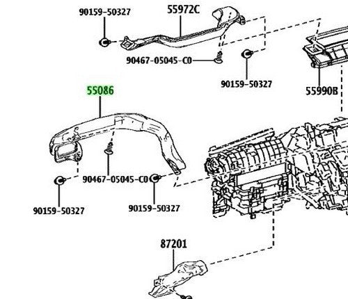 OEM TOYOTA Lexus Heater To Register Duct Sub Assy No.3 55086-60040 5508660040
