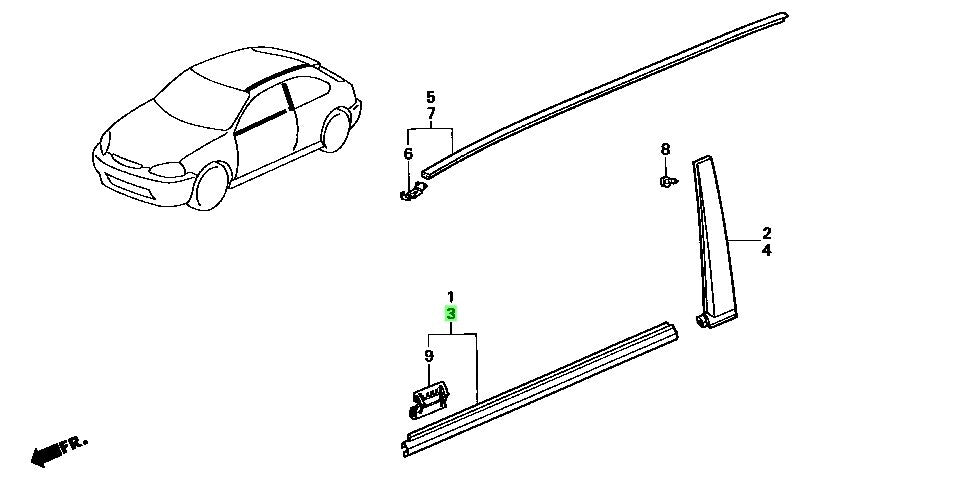 HONDA OEM 72450-S03-003 Door Window Weather Molding Left New