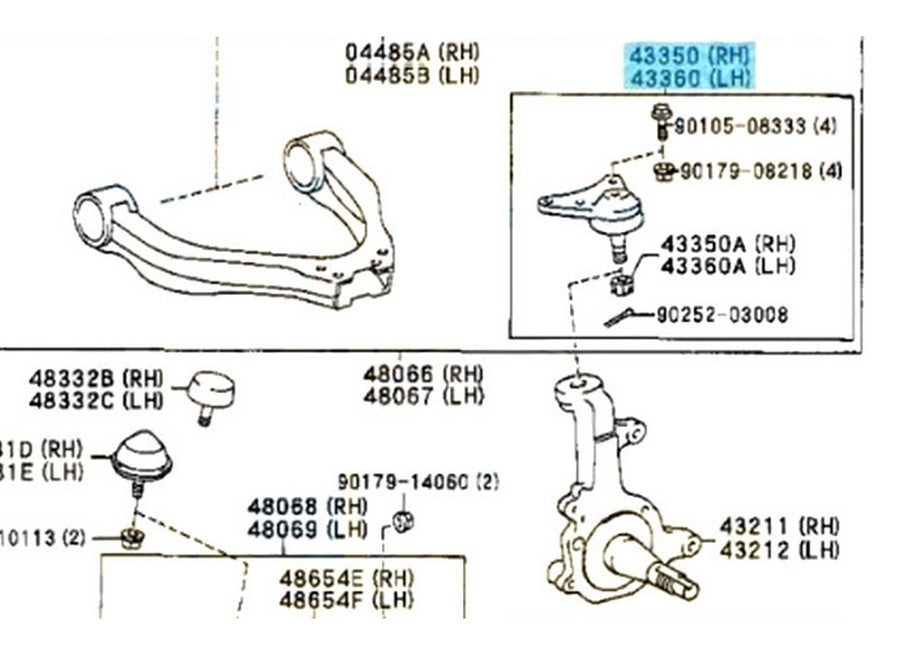 Toyota TACOMA RZN150 1995-2004 Front Upper Ball Joint RH & LH Set