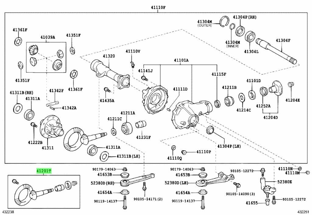 41201-80791 Toyota Final gear kit, differential, front 4120180791, New Genuine O0
