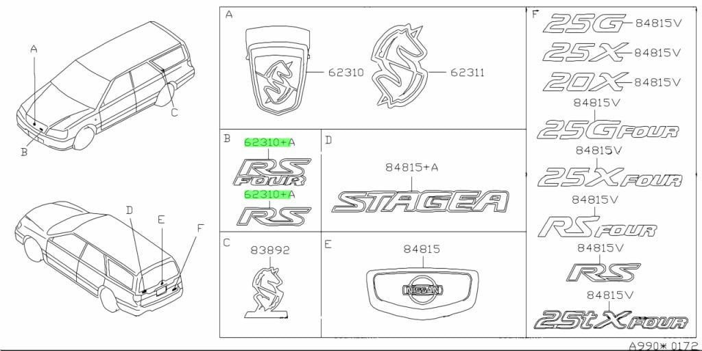 Genuine Nissan Front Grille Emblem 62897-0V201 Stagea0